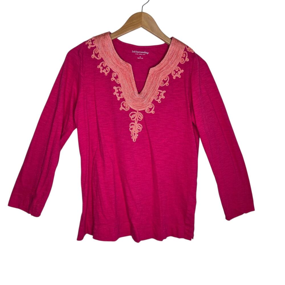 Soft Surroundings Womens Cotton Ribbon Embellishing Tunic Top SZ Med Boho Art‎